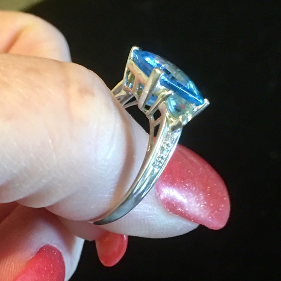 14k 585 white gold diamond 💎 & aquamarine 💍 - Picture 4 of 4